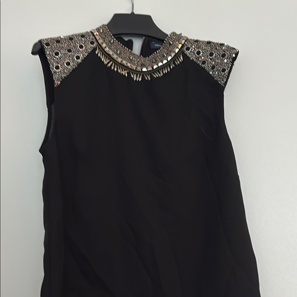 Embellished Black Sleeveless Top